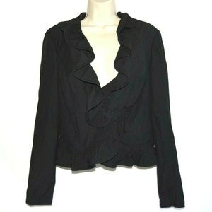 Byer Black Career Blazer Jacket with Ruffle Trim